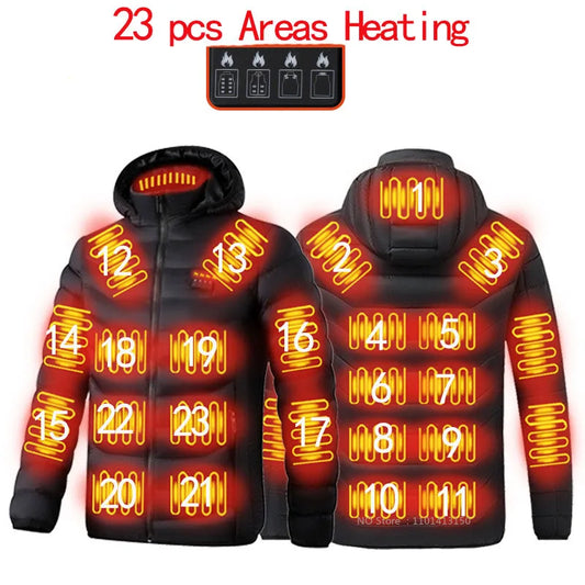 Blouson Chauffant USB - Parka Hivernale Chauffante avec 23 Zones de Chauffage